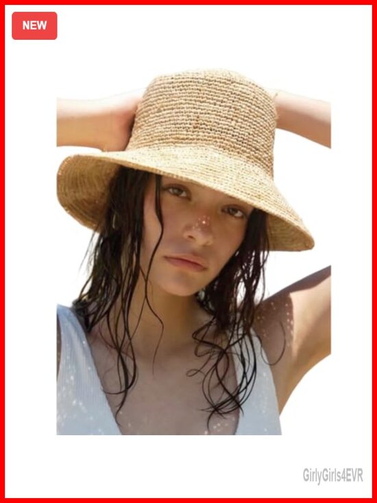 Accessories - Handwoven Raffia Straw Bucket Hat with Wide Brim UPF 50+ Sun Protection